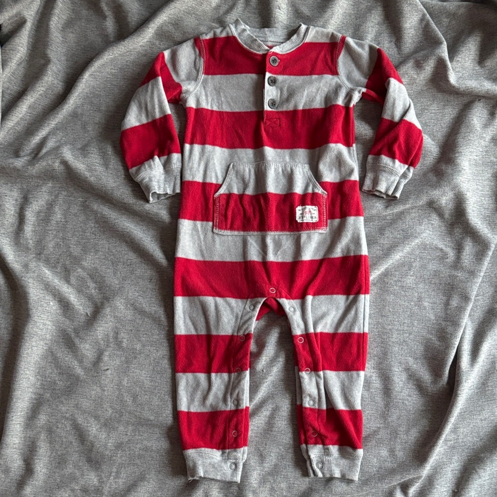 Carter’s Fleece Red and Gray Striped Kids One Piece - 24 months